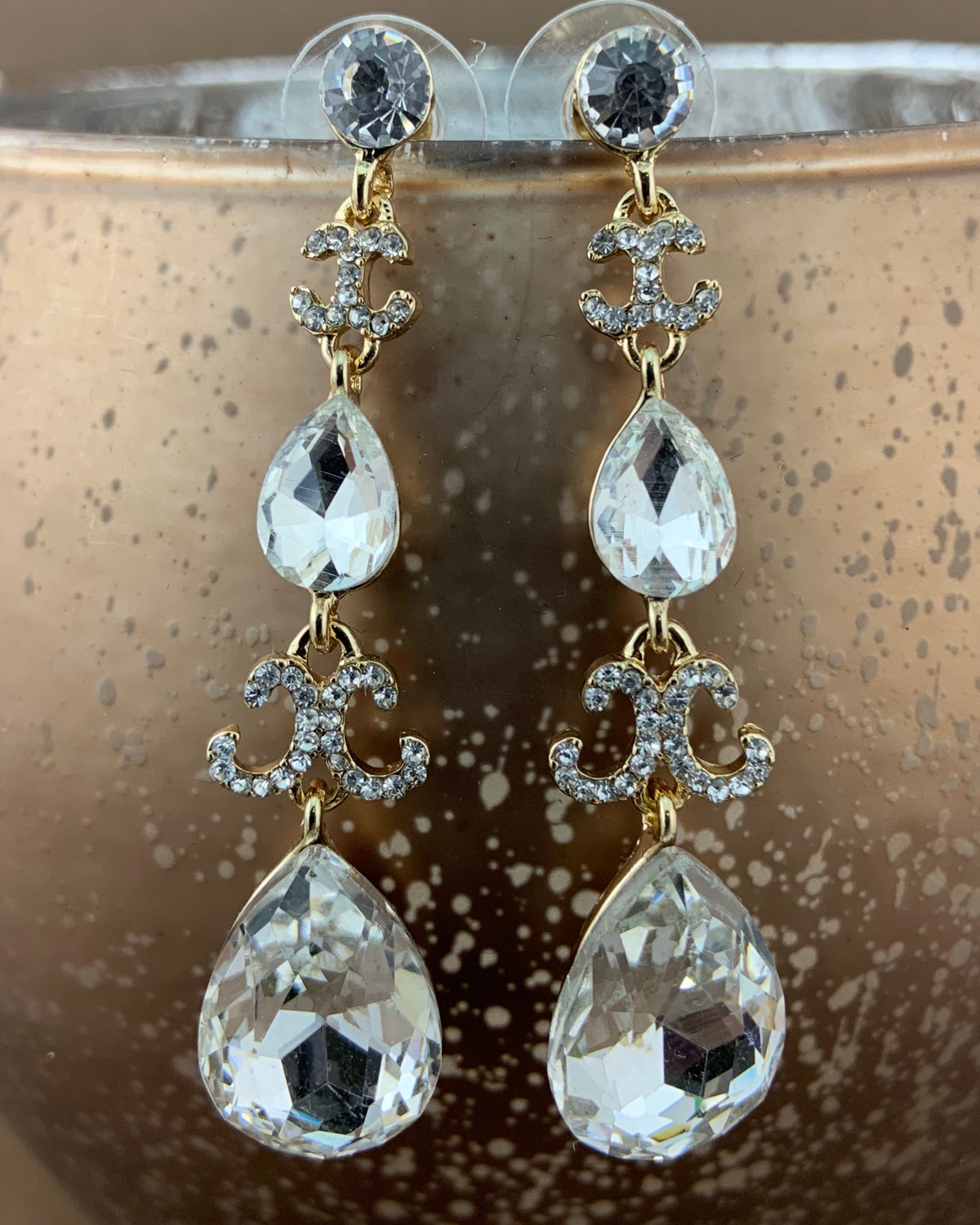 Crystal Designer Inspired Teardrop Earrings, Gold | Bellaire Wholesale