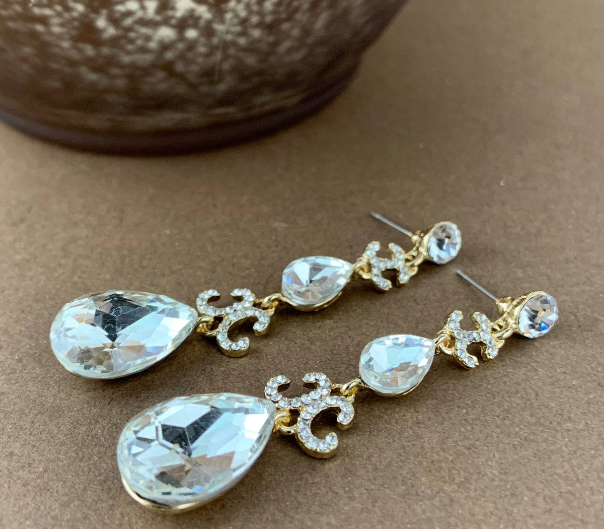Crystal Designer Inspired Teardrop Earrings, Gold | Bellaire Wholesale