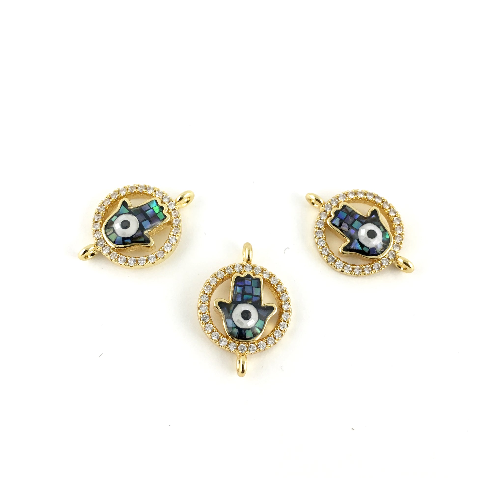 Protective Hand CZ Pave Hamsa Connector, Gold | Bellaire Wholesale