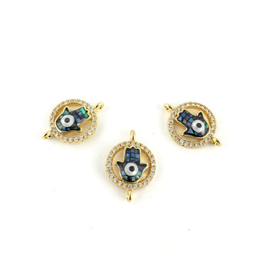 Protective Hand CZ Pave Hamsa Connector, Gold | Bellaire Wholesale