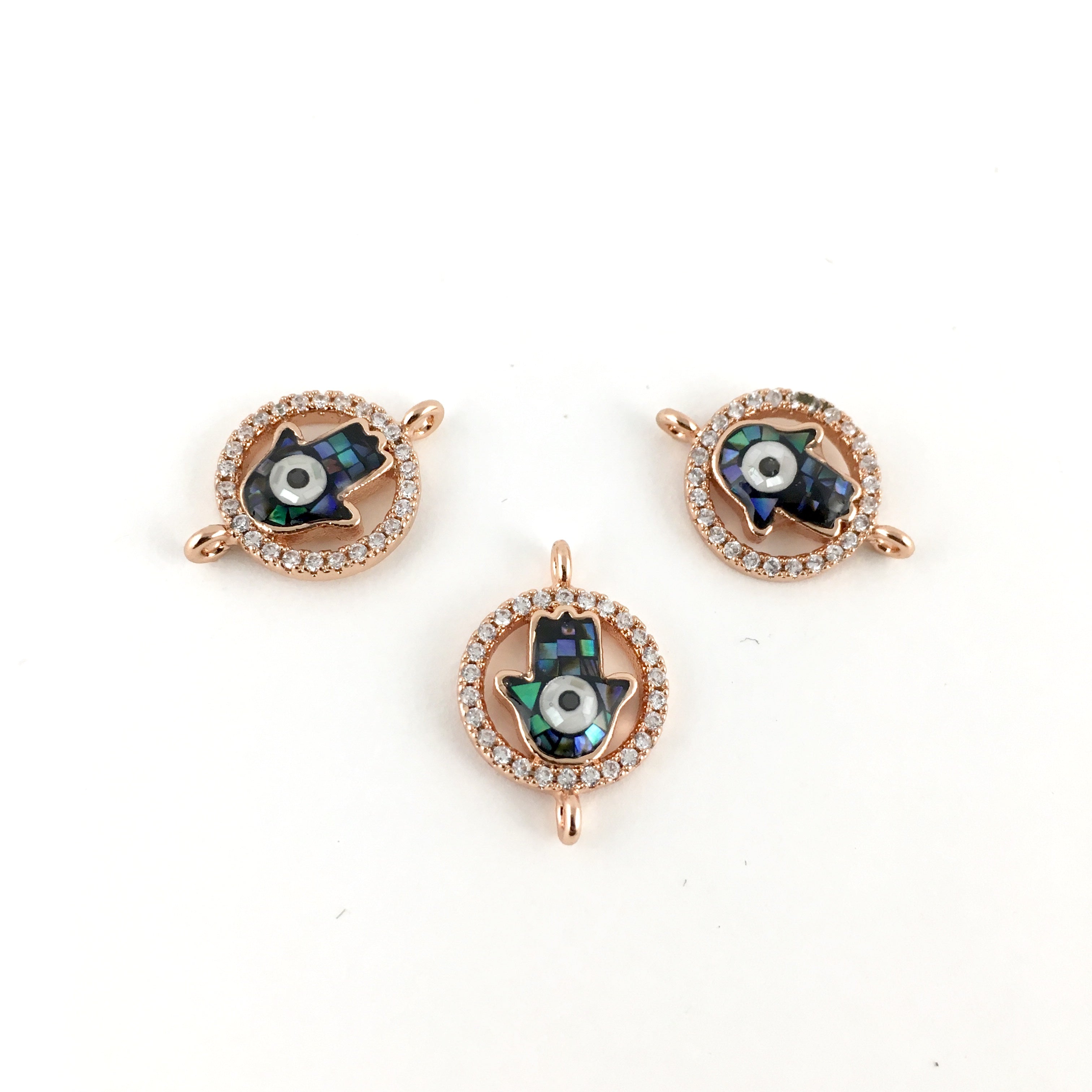 Protective Hand CZ Pave Hamsa Connector Rose Gold | Bellaire Wholesale