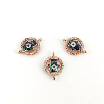 Protective Hand CZ Pave Hamsa Connector Rose Gold | Bellaire Wholesale