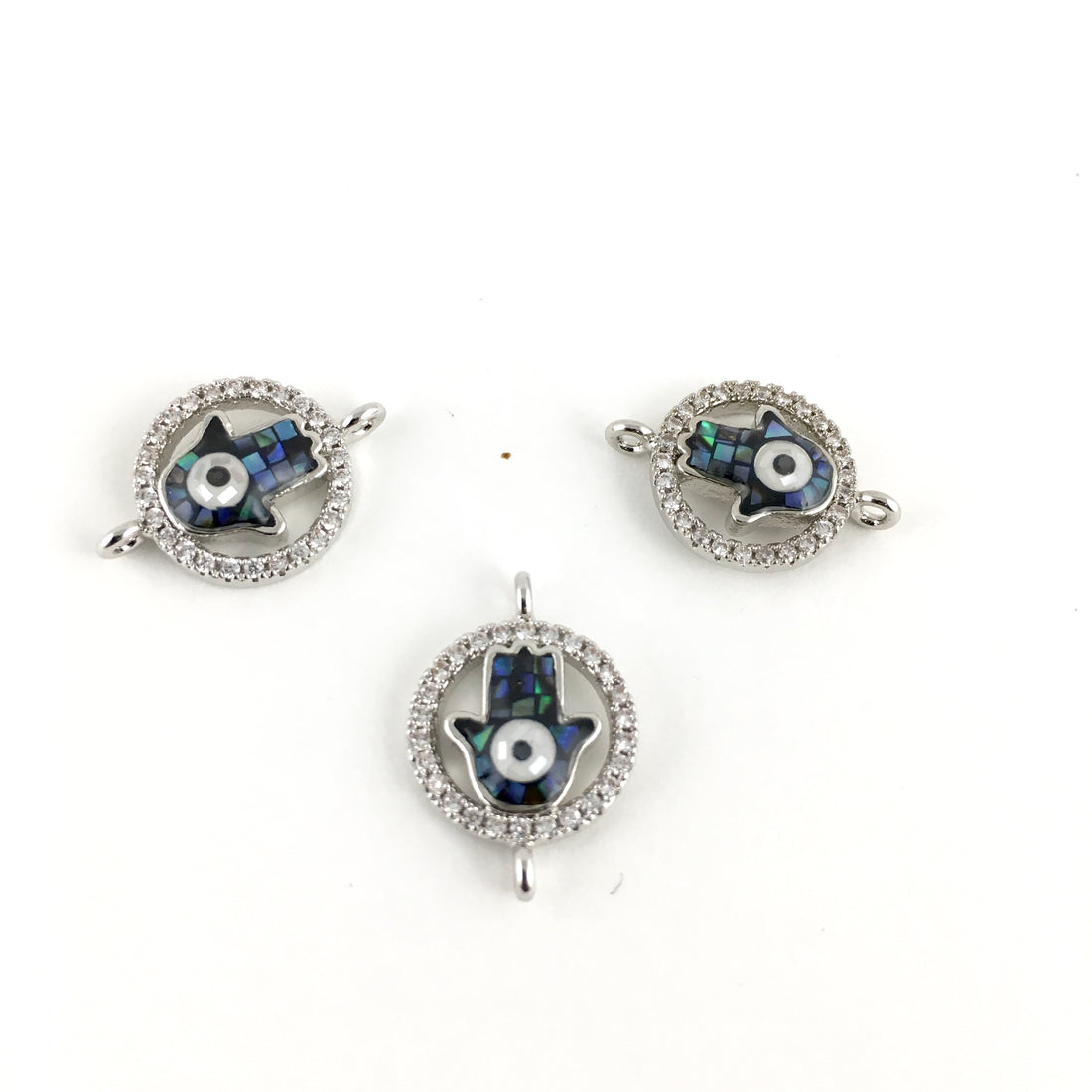 Hamsa Protective Hand CZ Pave Connector, Silver | Bellaire Wholesale