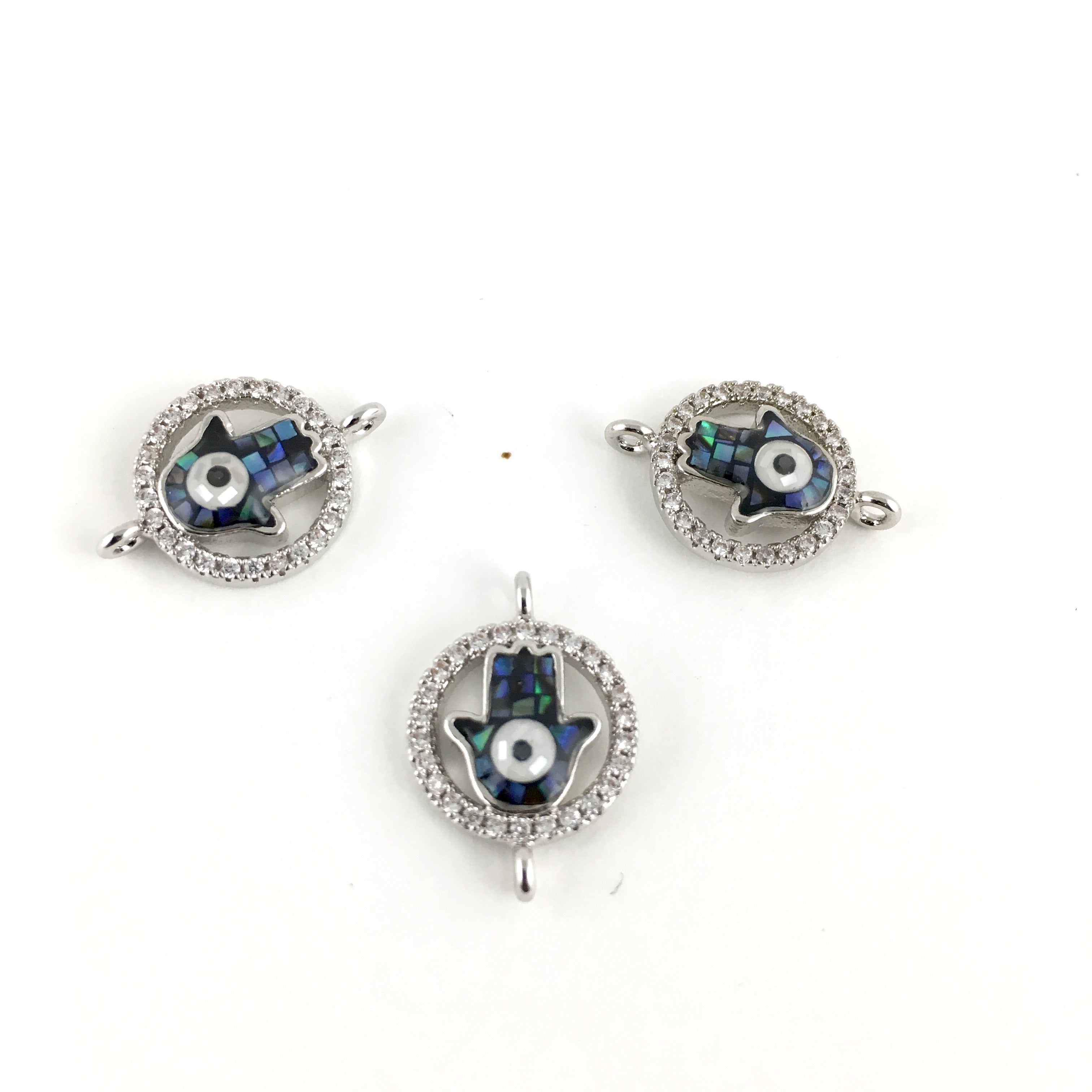Hamsa Protective Hand CZ Pave Connector, Silver | Bellaire Wholesale