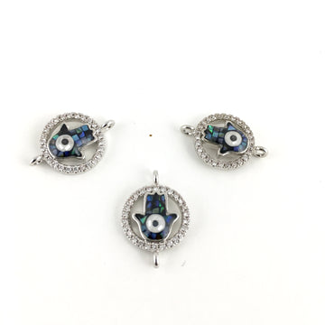 Hamsa Protective Hand CZ Pave Connector, Silver | Bellaire Wholesale