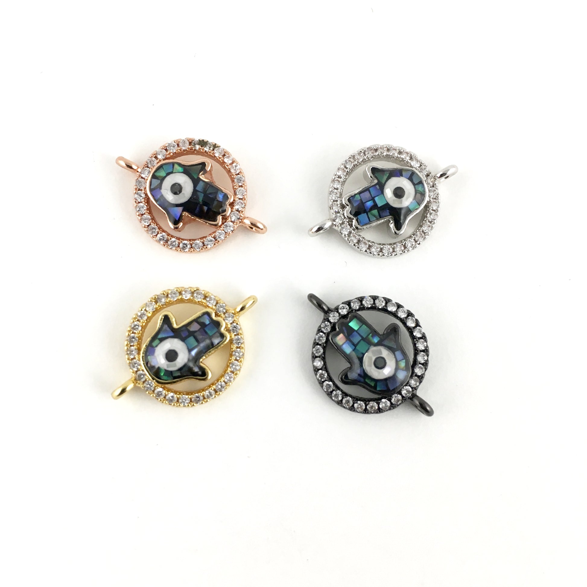Hamsa Protective Hand CZ Pave Connector, Silver | Bellaire Wholesale