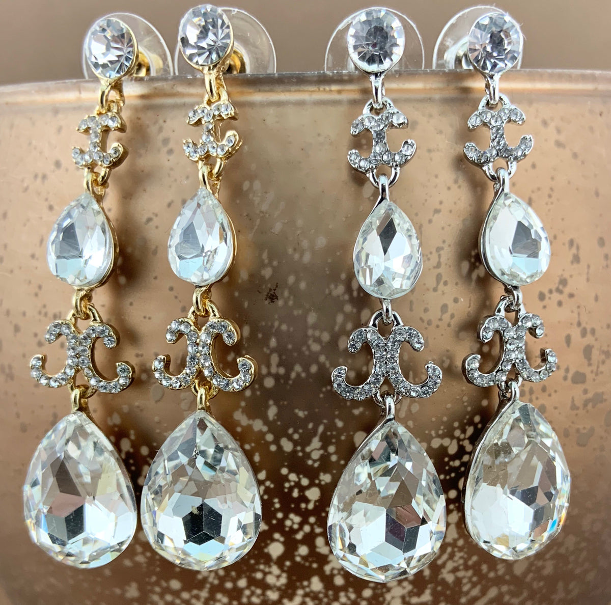 Crystal Designer Inspired Teardrop Earrings, Gold | Bellaire Wholesale
