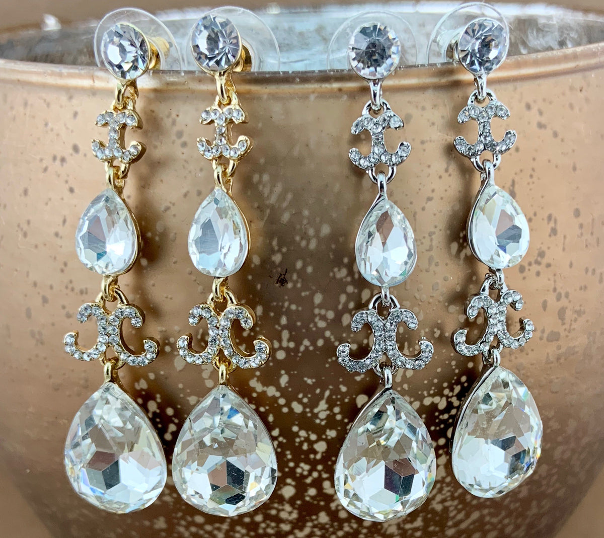 Crystal Designer Teardrop Earrings, Silver | Bellaire Wholesale