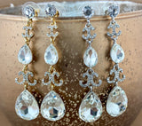 Crystal Designer Inspired Teardrop Earrings, Gold | Bellaire Wholesale