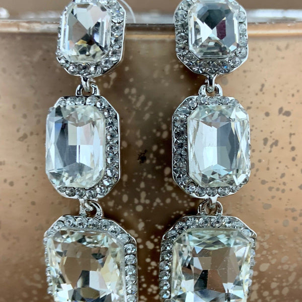 Crystal Princess Cut Earrings, Silver | Bellaire Wholesale
