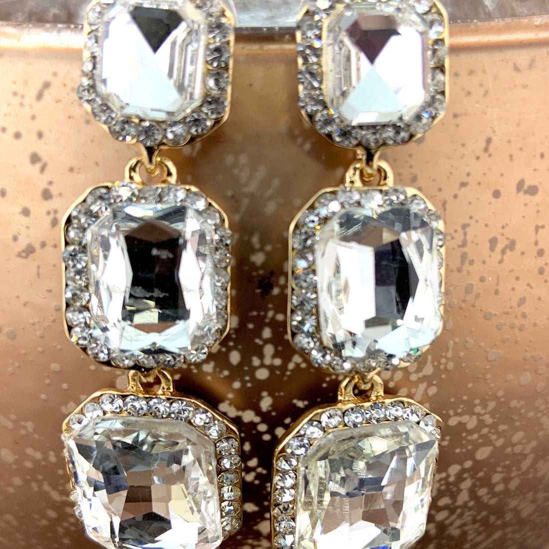 Crystal Princess Cut Earrings, Gold | Bellaire Wholesale