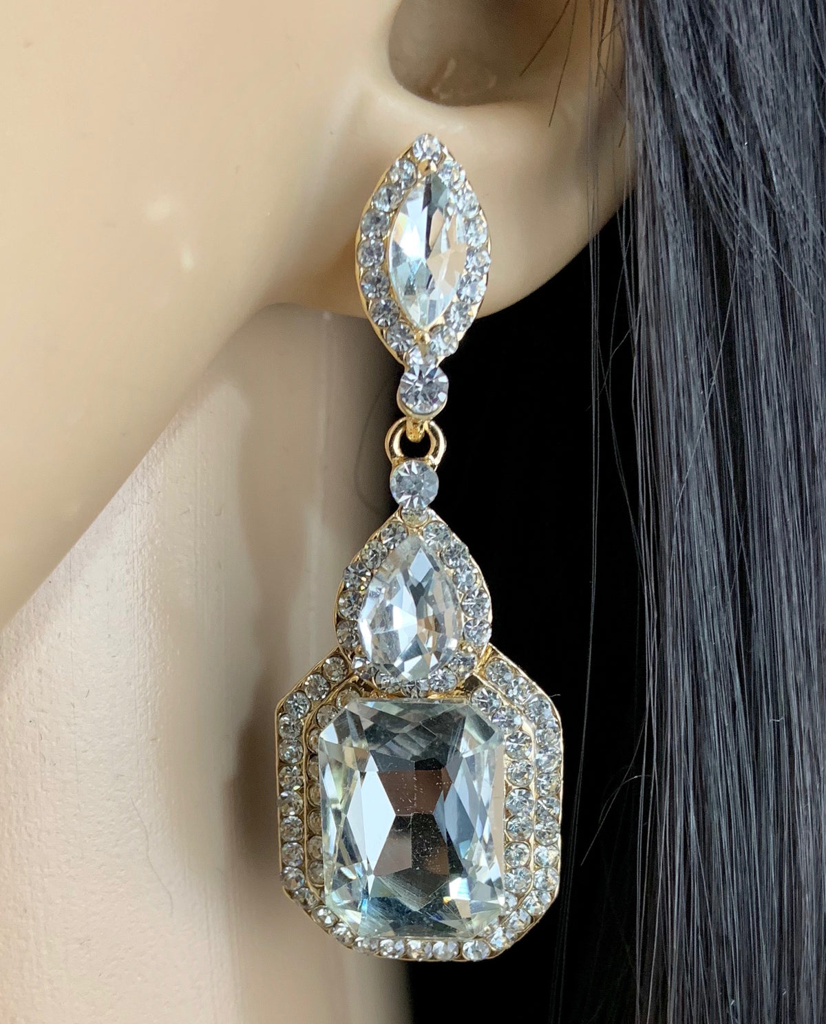 Crystal Victorian Marquee Shape Earrings, Gold | Bellaire Wholesale