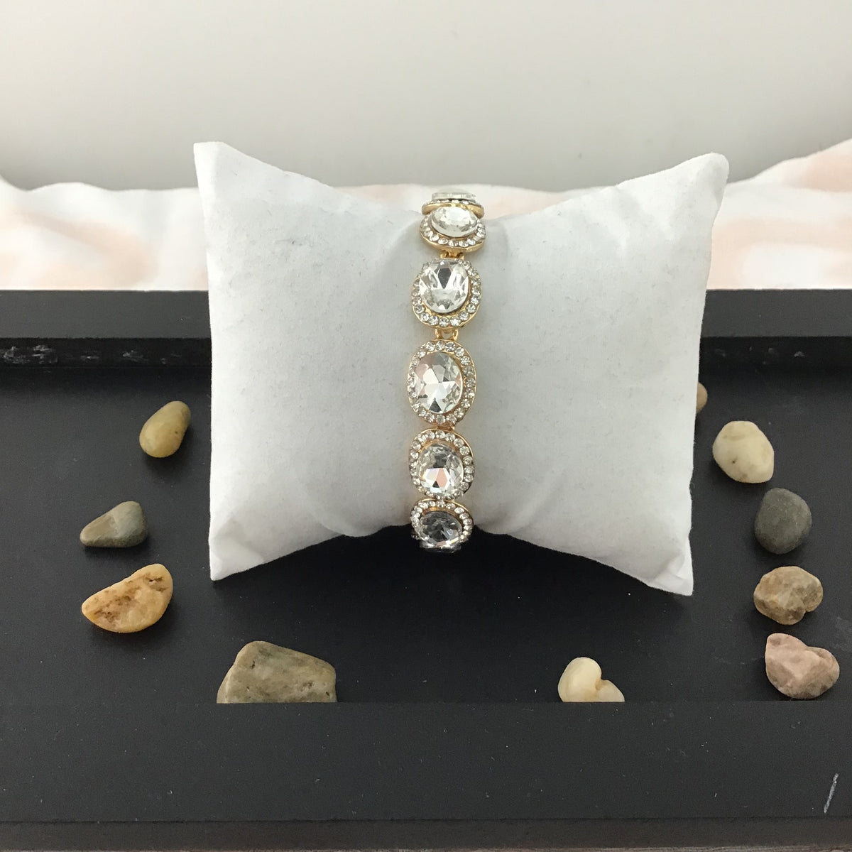 Crystal Oval Shape Gold Bridal Bracelet | Bellaire Wholesale