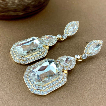 Crystal Victorian Marquee Shape Earrings, Gold | Bellaire Wholesale