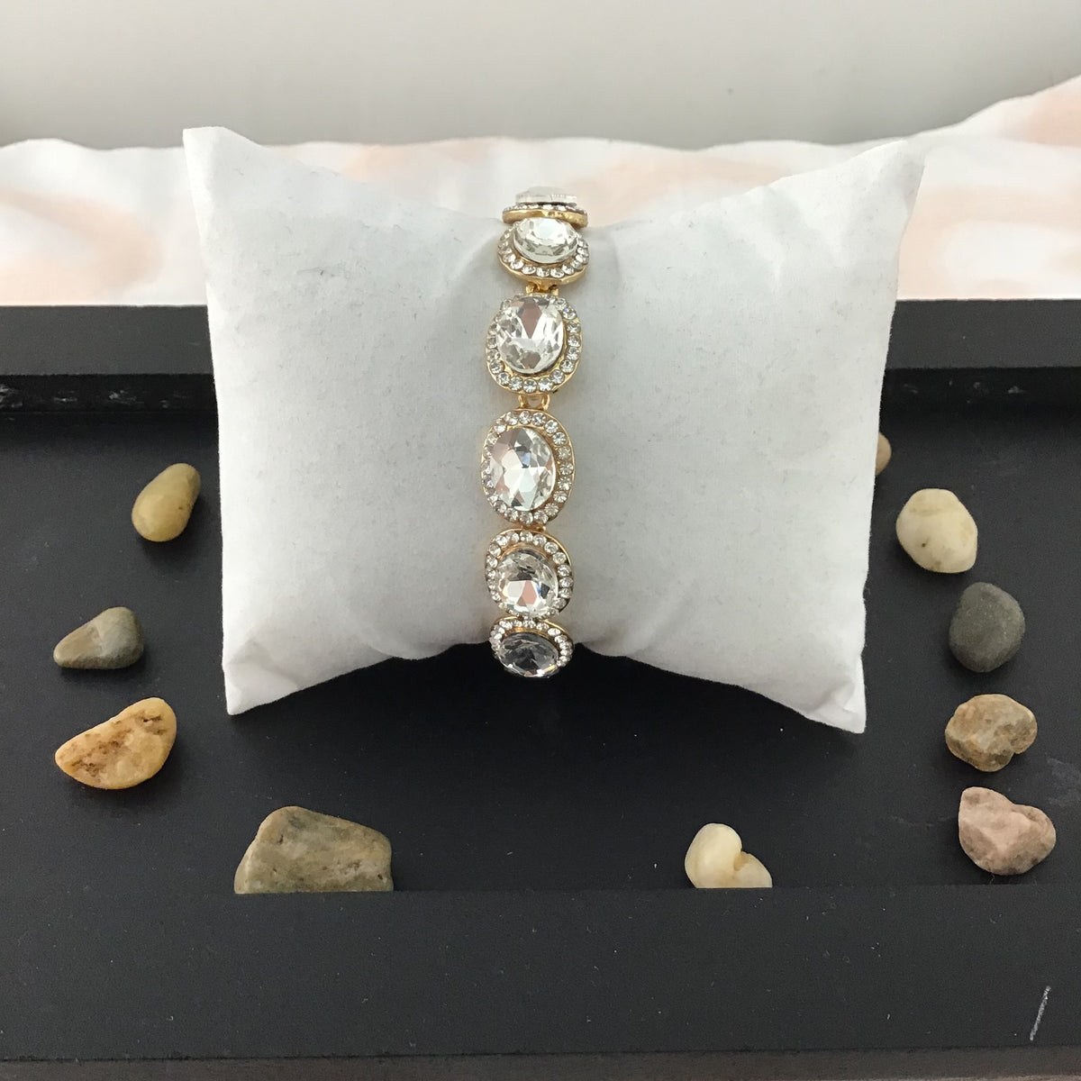 Crystal Oval Shape Gold Bridal Bracelet | Bellaire Wholesale