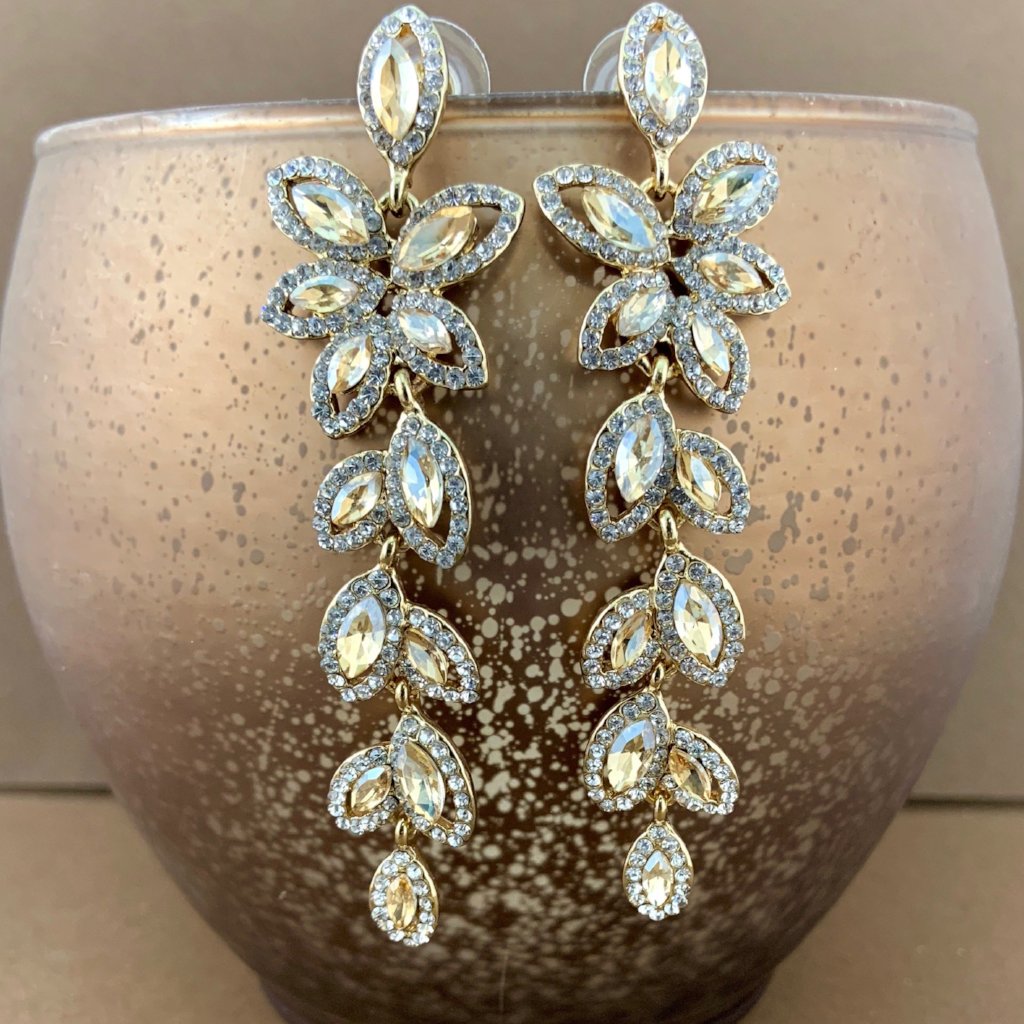 Flower Designer Crystal Earrings, Champagne | Bellaire Wholesale