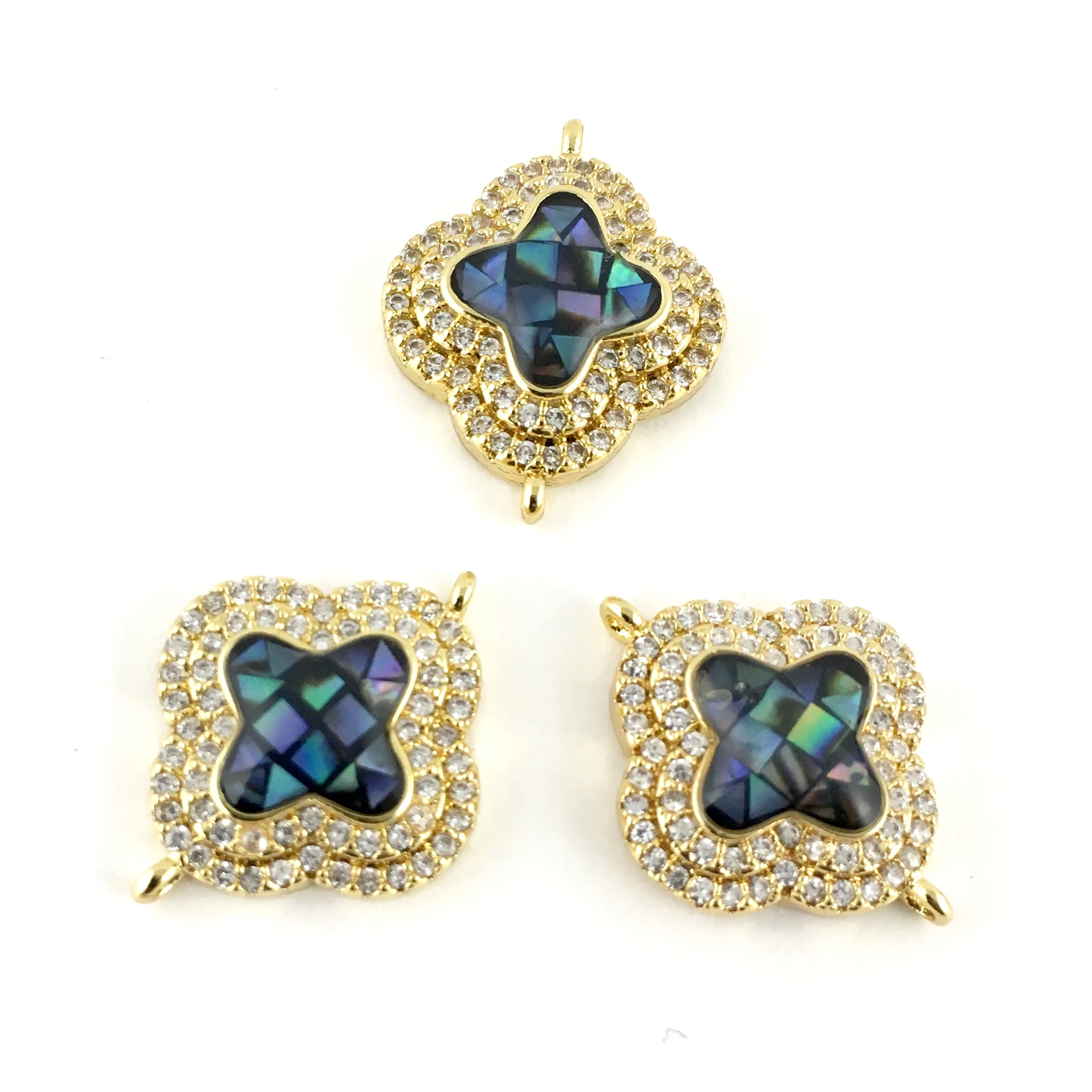 Clover Shape CZ Pave Connector, Gold | Bellaire Wholesale