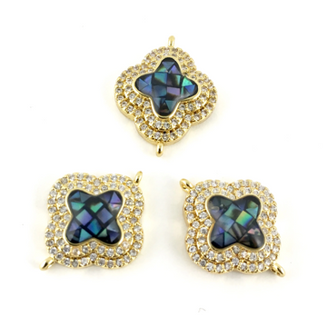 Clover Shape CZ Pave Connector, Gold | Bellaire Wholesale