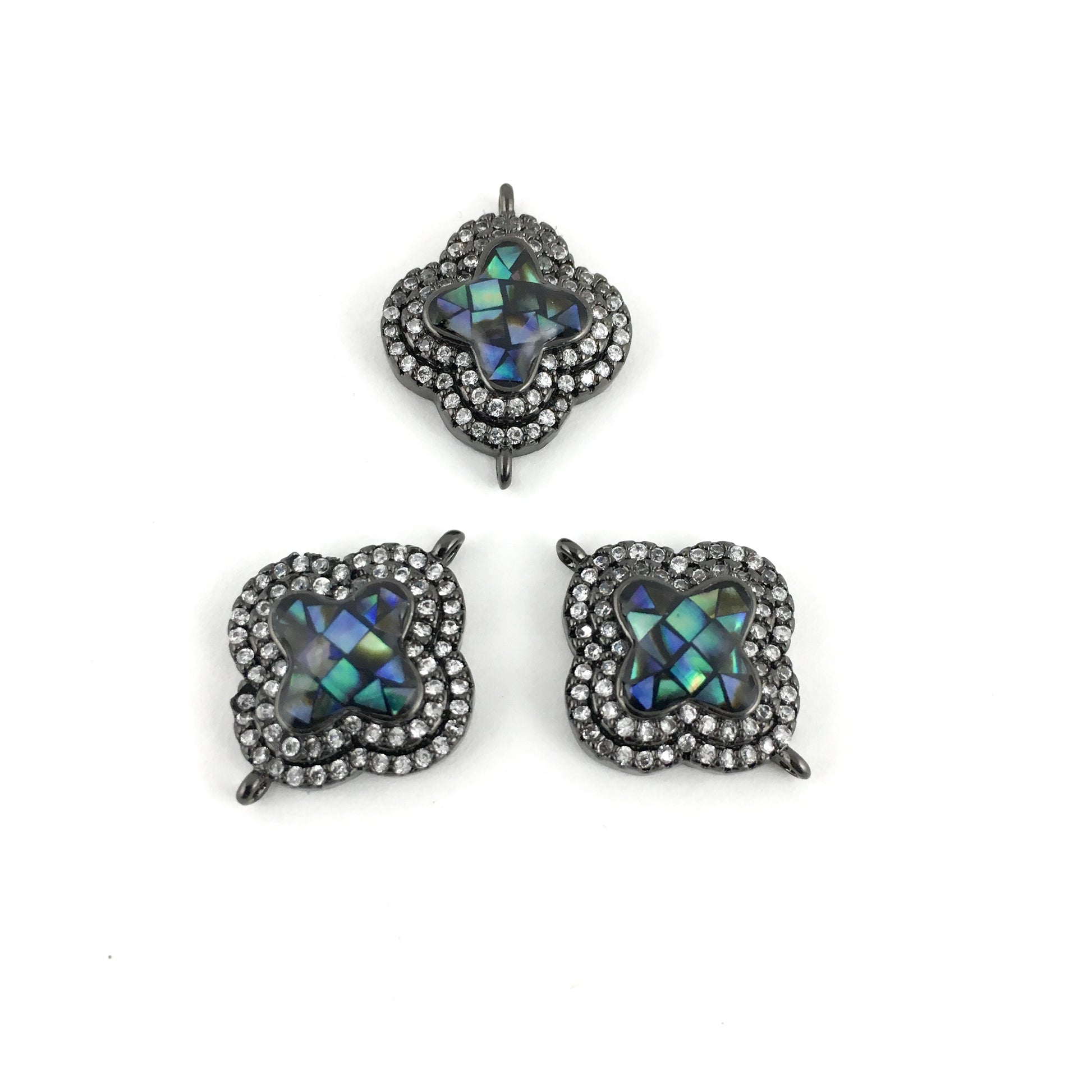 Clover Shape CZ Pave Connector, Gunmetal | Bellaire Wholesale