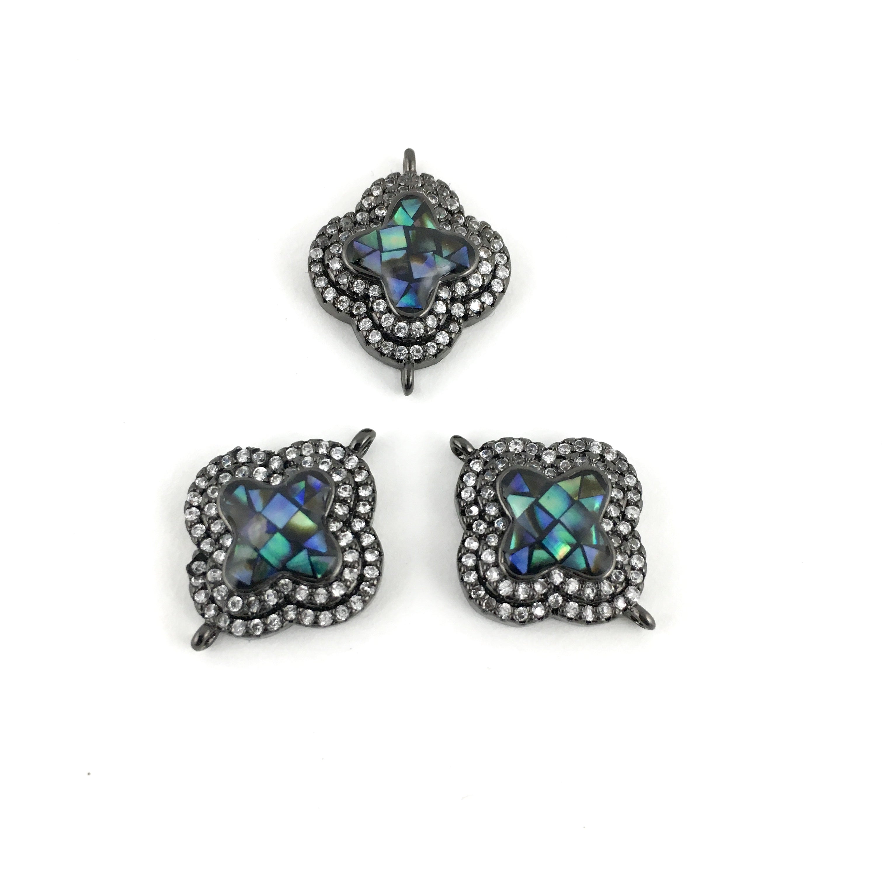 Clover Shape CZ Pave Connector, Gunmetal | Bellaire Wholesale