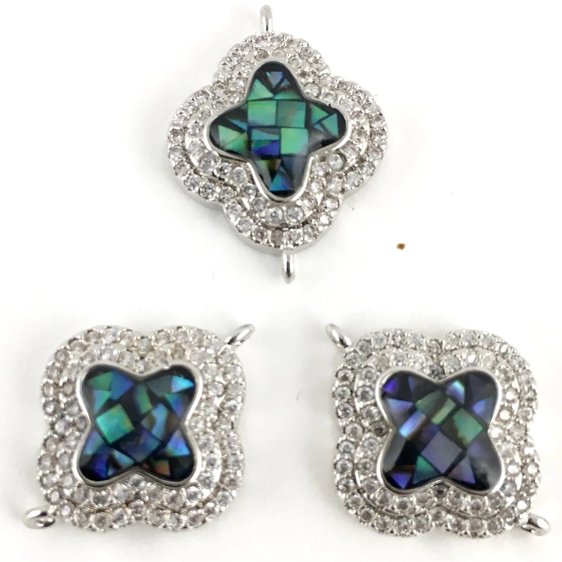 Clover Shape CZ Pave Connector, Silver | Bellaire Wholesale