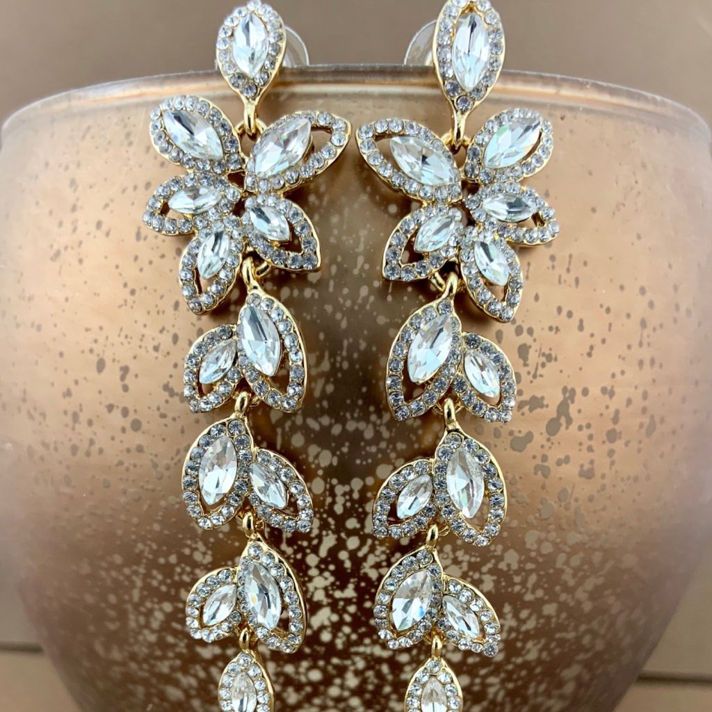 Flower Designer Inspired Crystal Earrings, Gold | Bellaire Wholesale