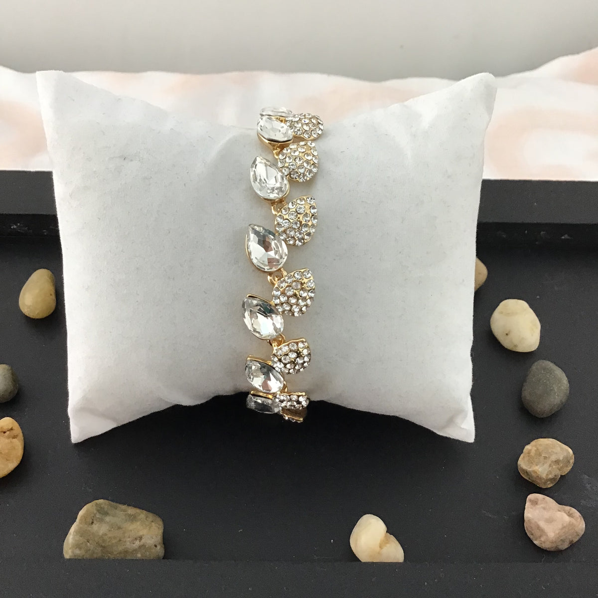 Crystal Elegant Leaf Shape Gold Bridal Bracelet | Bellaire Wholesale