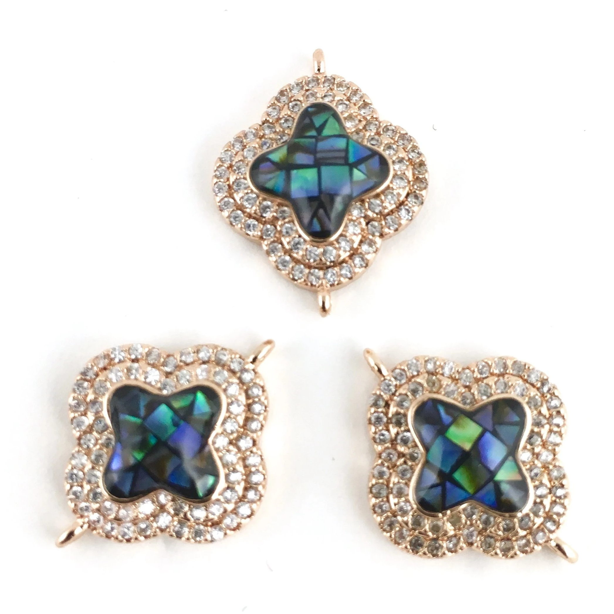 Clover Shape CZ Pave Connector, Rose Gold | Bellaire Wholesale