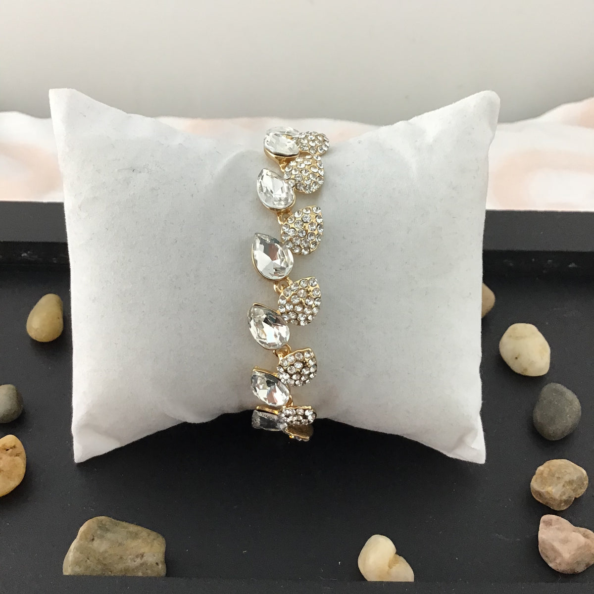 Crystal Elegant Leaf Shape Gold Bridal Bracelet | Bellaire Wholesale