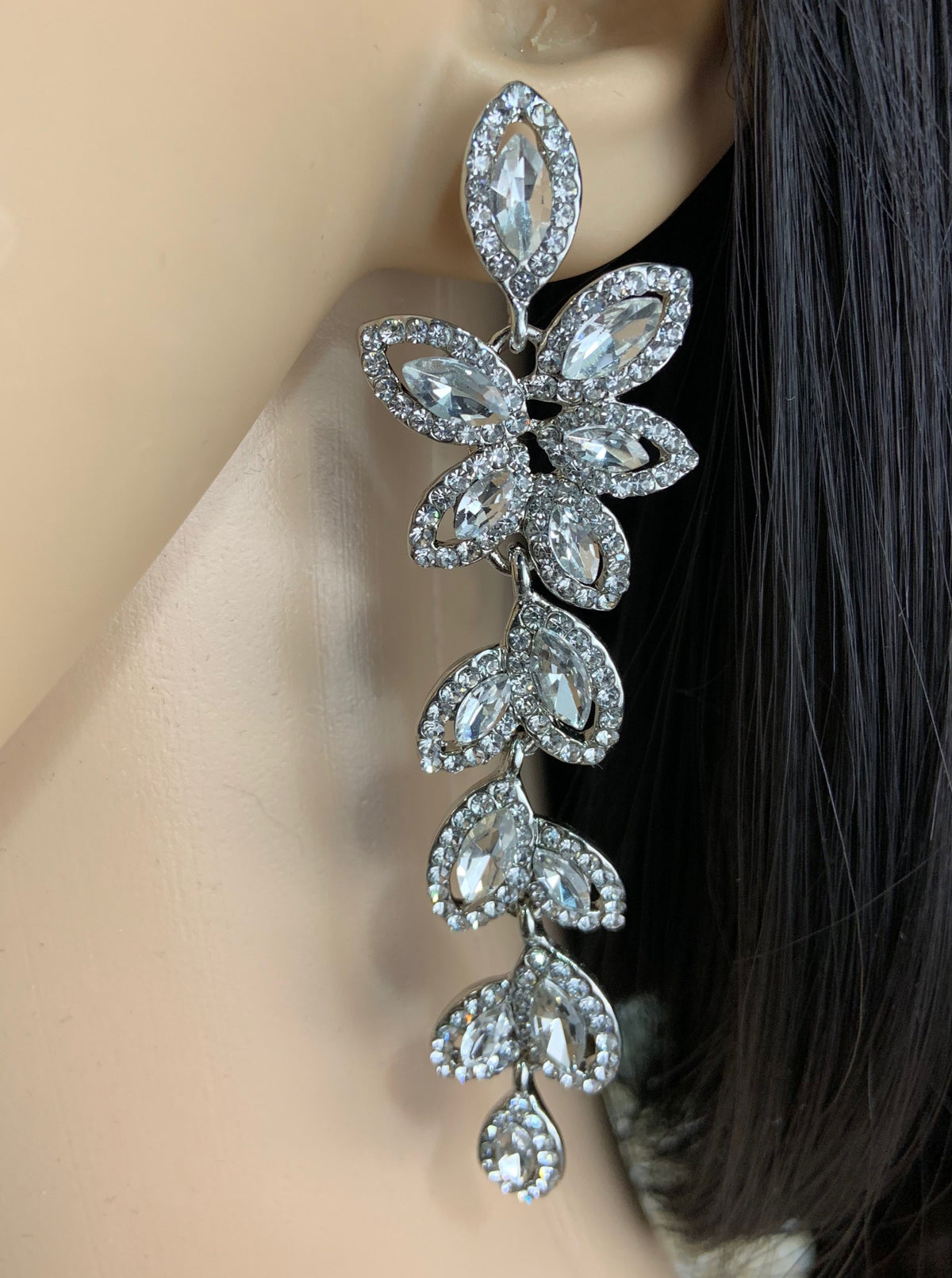 Flower Designer Inspired Crystal Earrings, Silver | Bellaire Wholesale