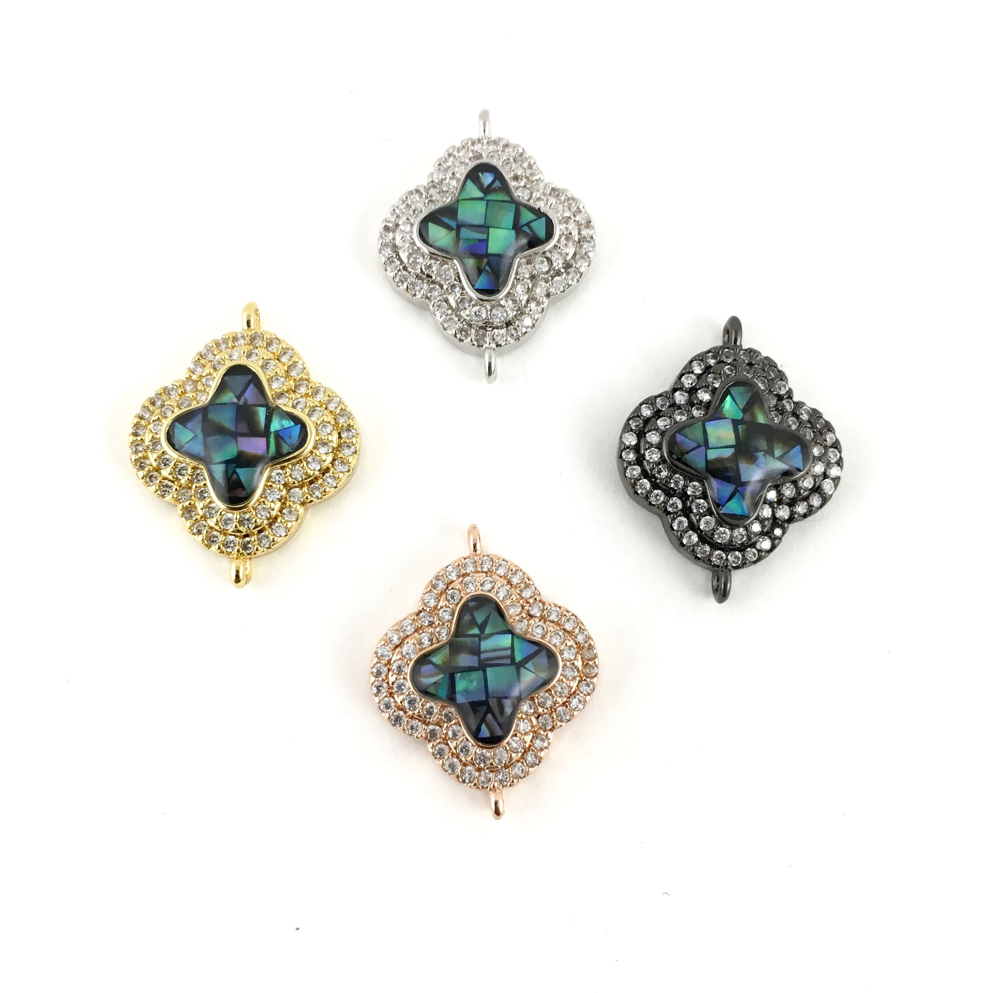 Clover Shape CZ Pave Connector, Gold | Bellaire Wholesale