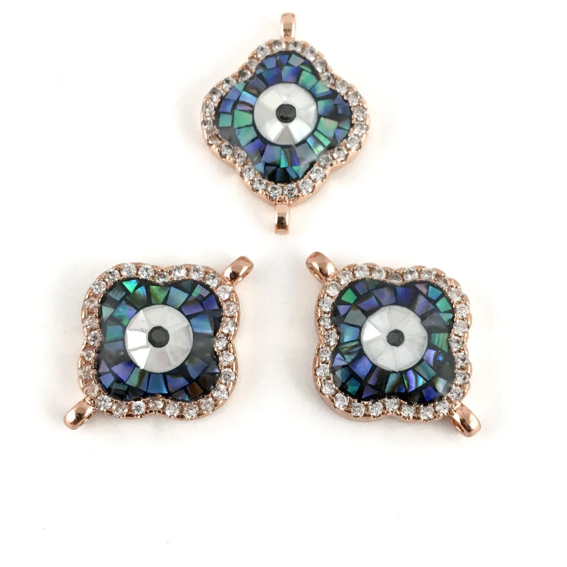 Clover Shape Evil Eye CZ Pave Connector, Rose Gold | Bellaire Wholesale