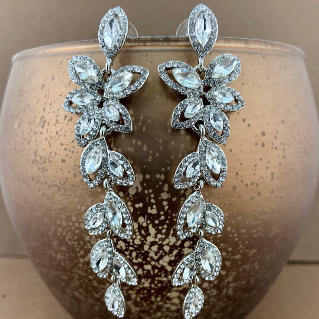Flower Designer Inspired Crystal Earrings, Silver | Bellaire Wholesale