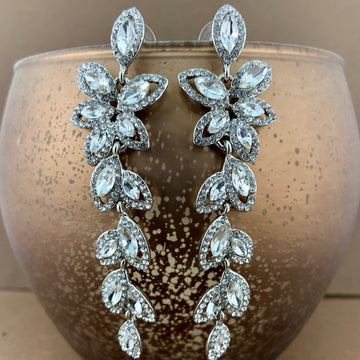 Flower Designer Inspired Crystal Earrings, Silver | Bellaire Wholesale