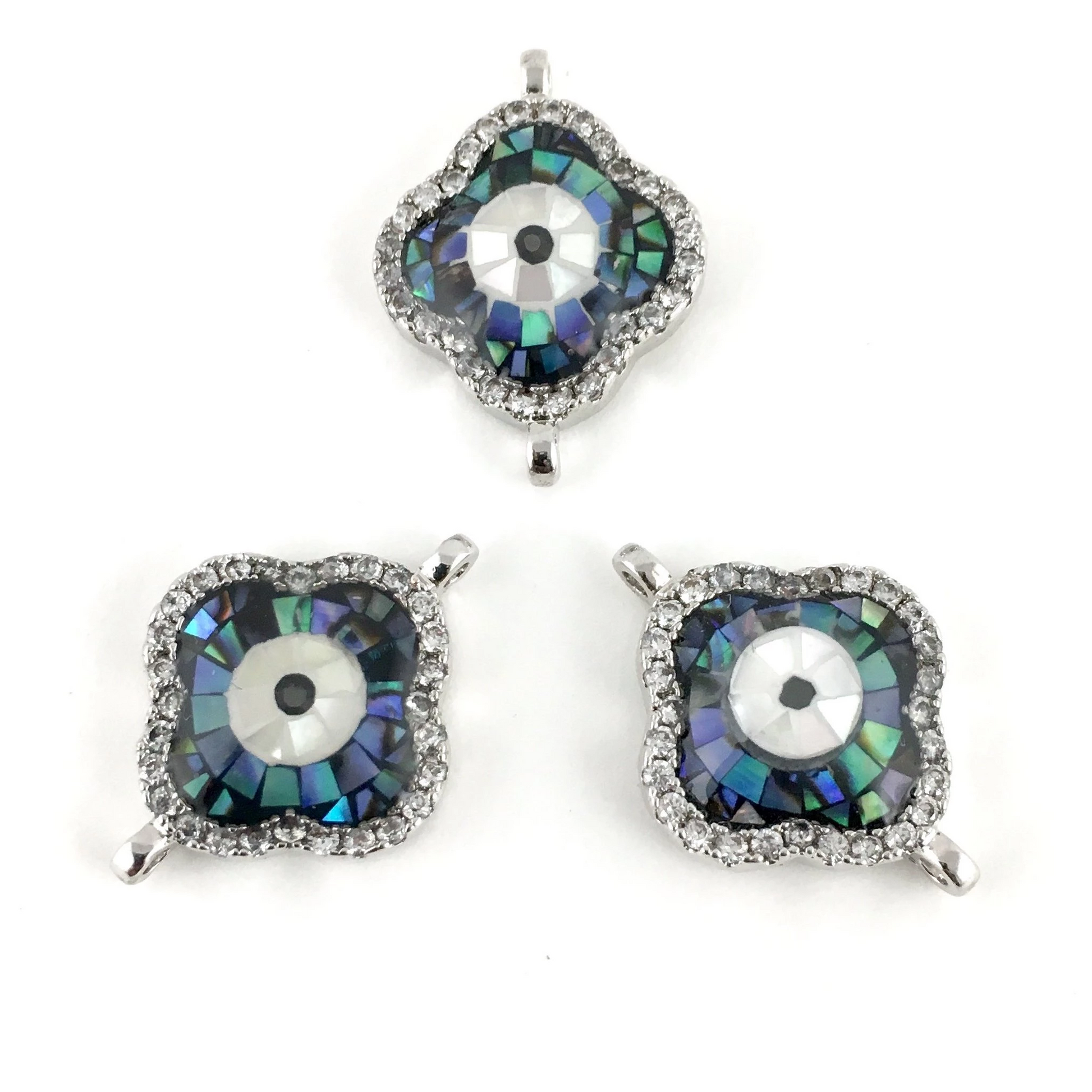 Clover Shape Evil Eye CZ Pave Connector, Silver | Bellaire Wholesale