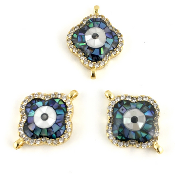 Clover Shape Evil Eye CZ Pave Connector, Gold | Bellaire Wholesale