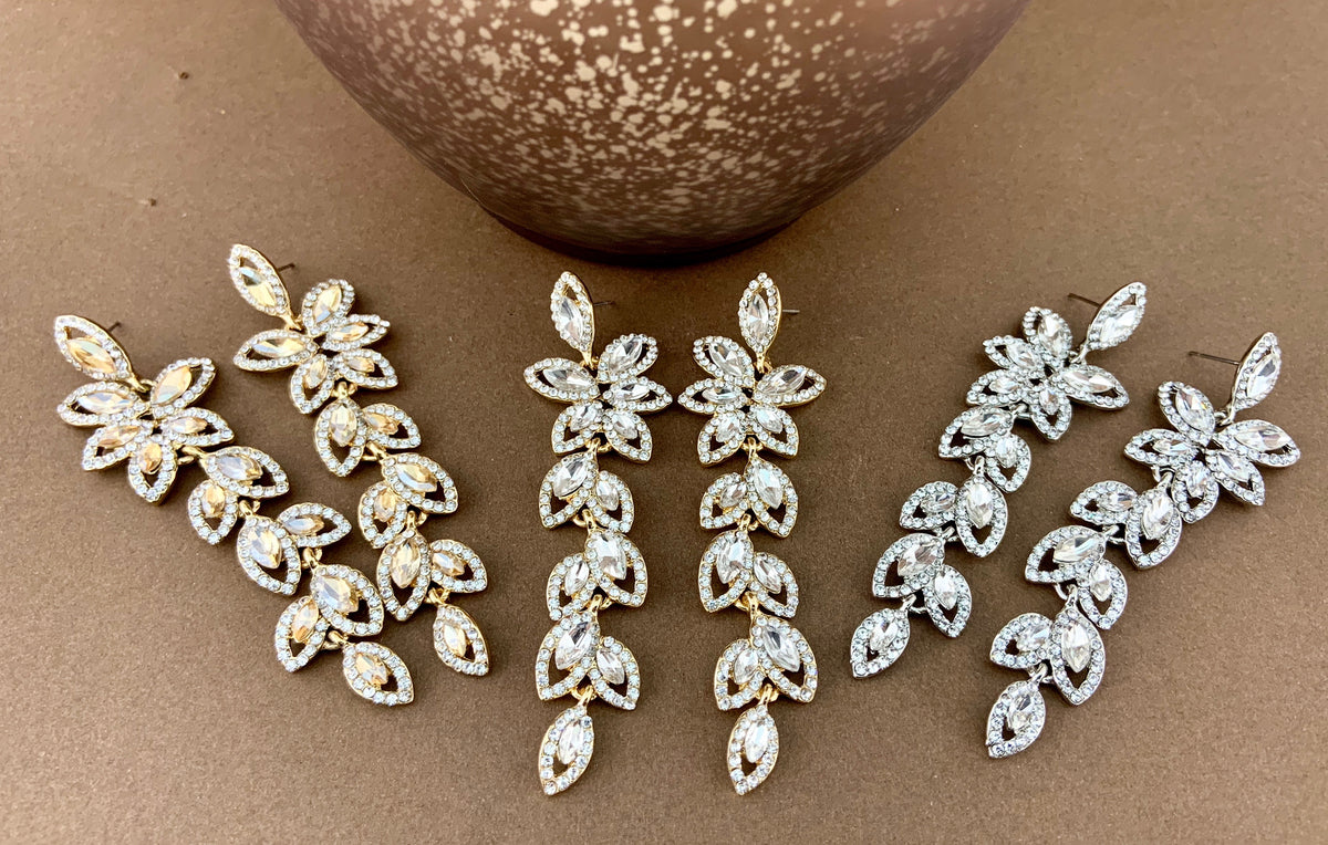 Flower Designer Crystal Earrings, Champagne | Bellaire Wholesale