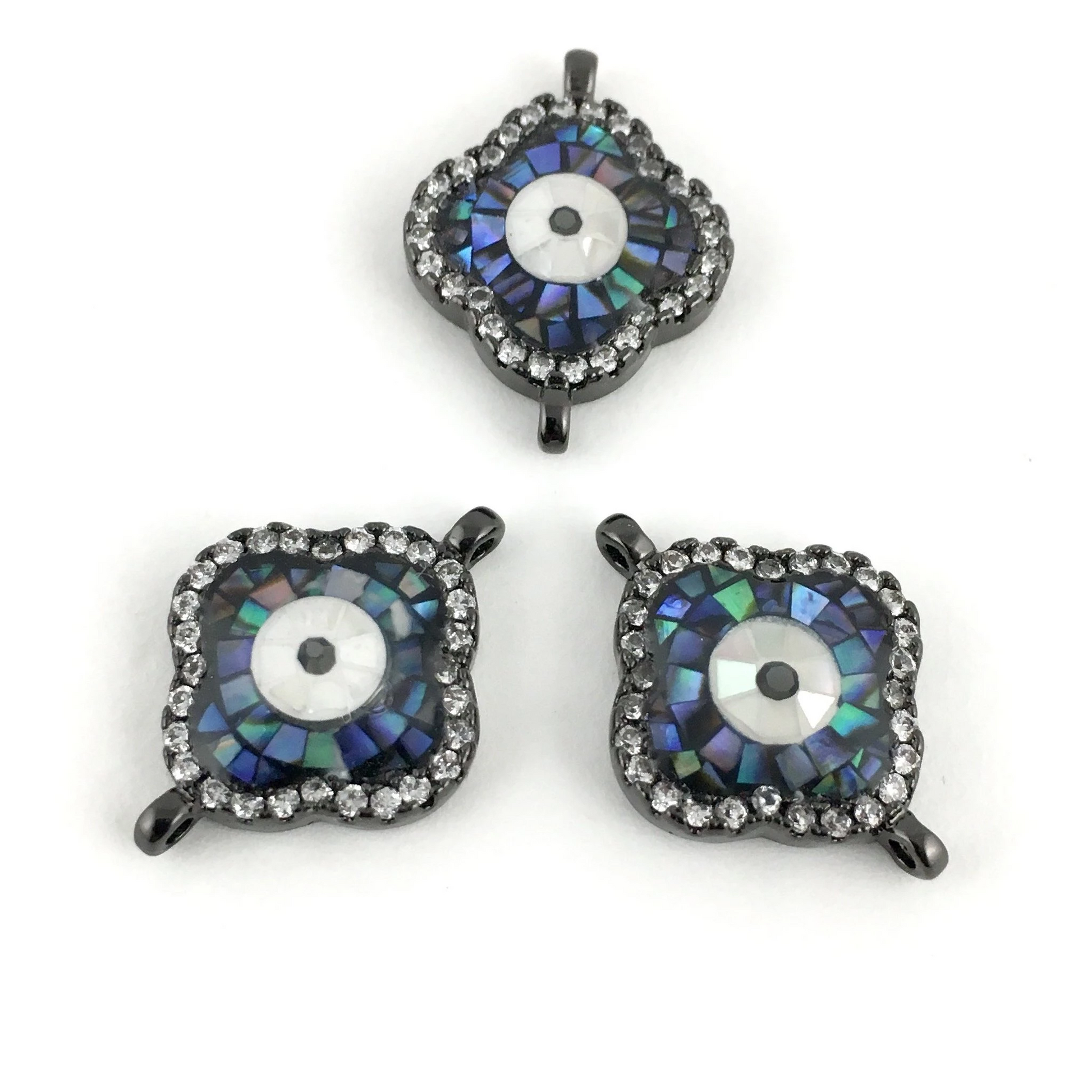 Clover Shape Evil Eye CZ Pave Connector, Gunmetal | Bellaire Wholesale