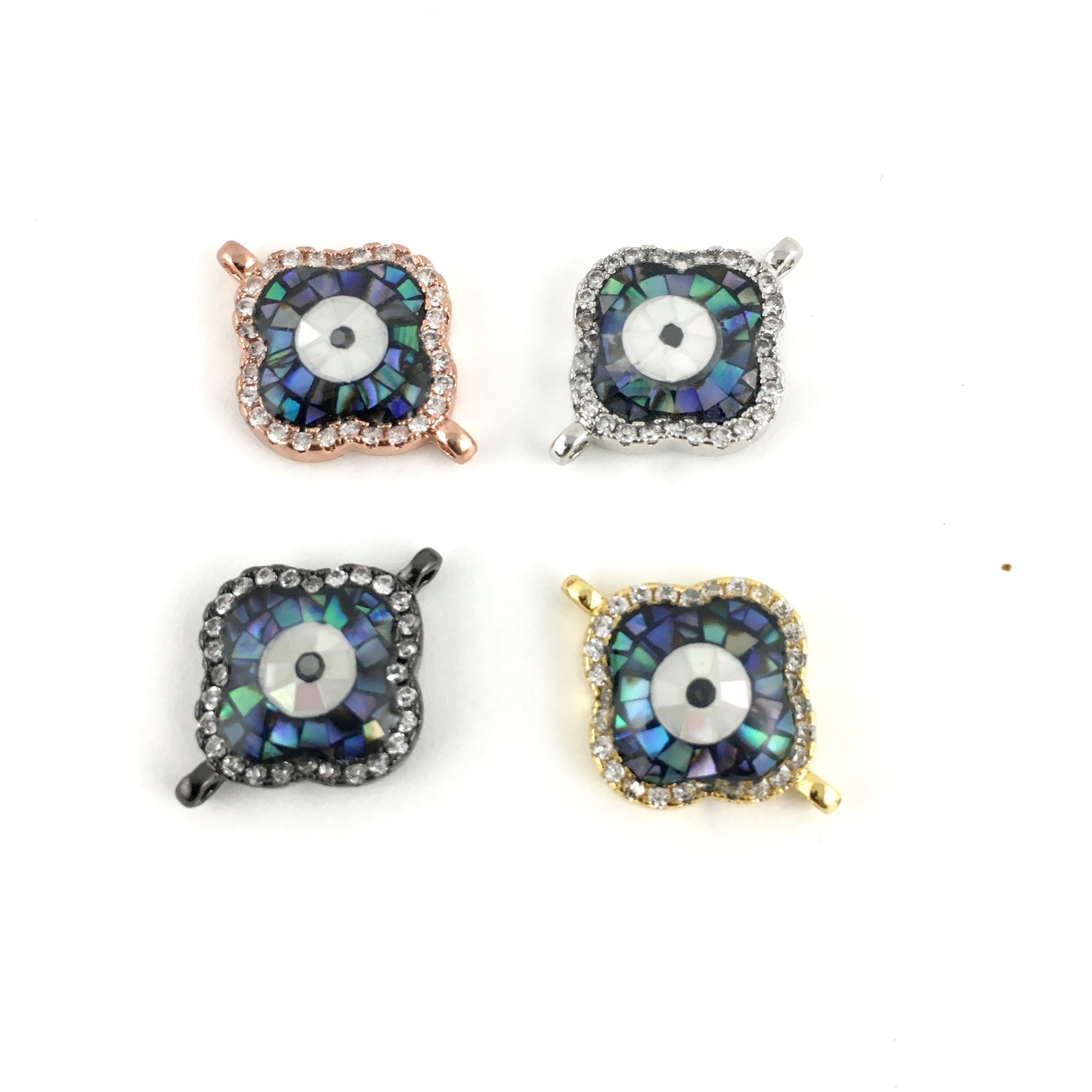 Clover Shape Evil Eye CZ Pave Connector, Silver | Bellaire Wholesale