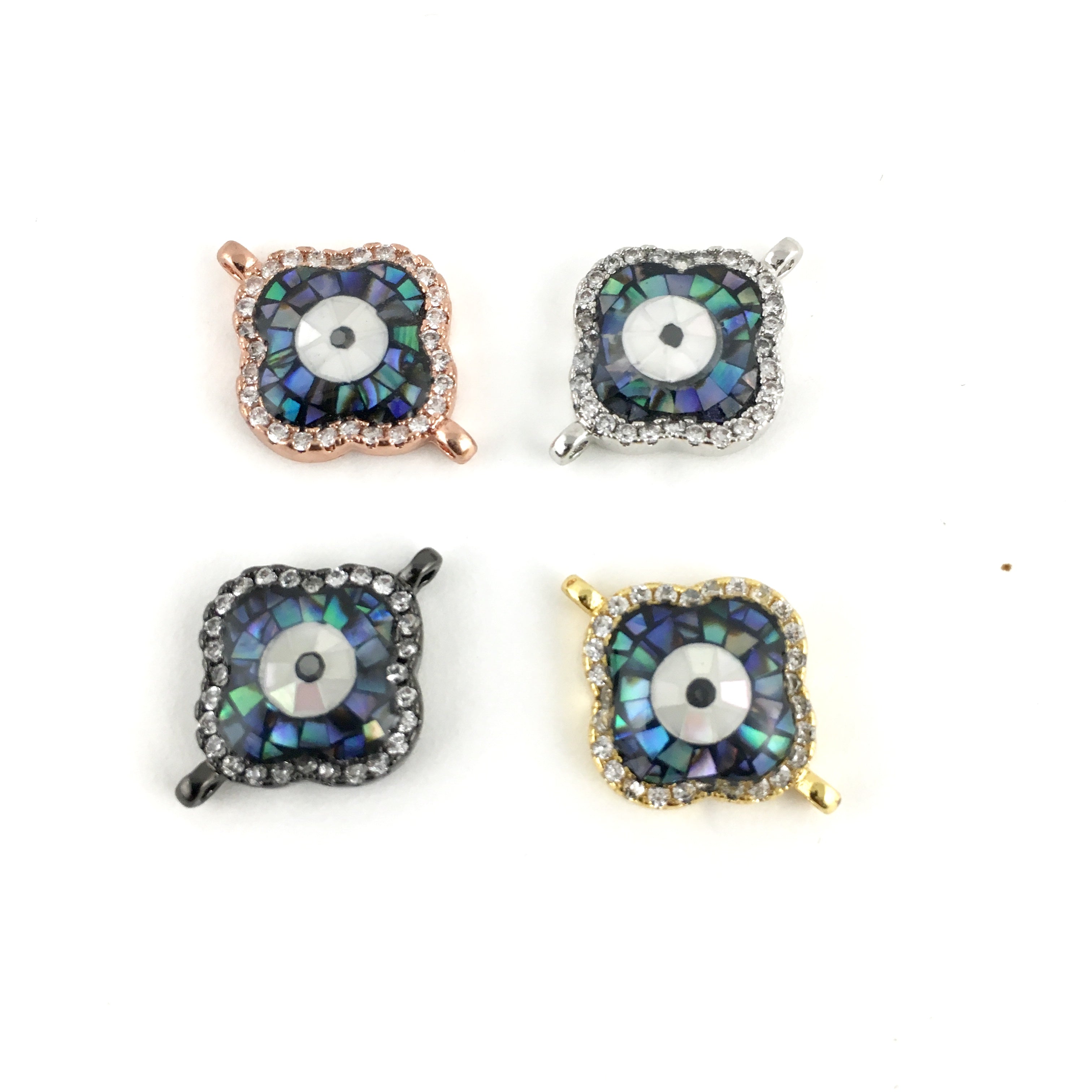 Clover Shape Evil Eye CZ Pave Connector, Silver | Bellaire Wholesale