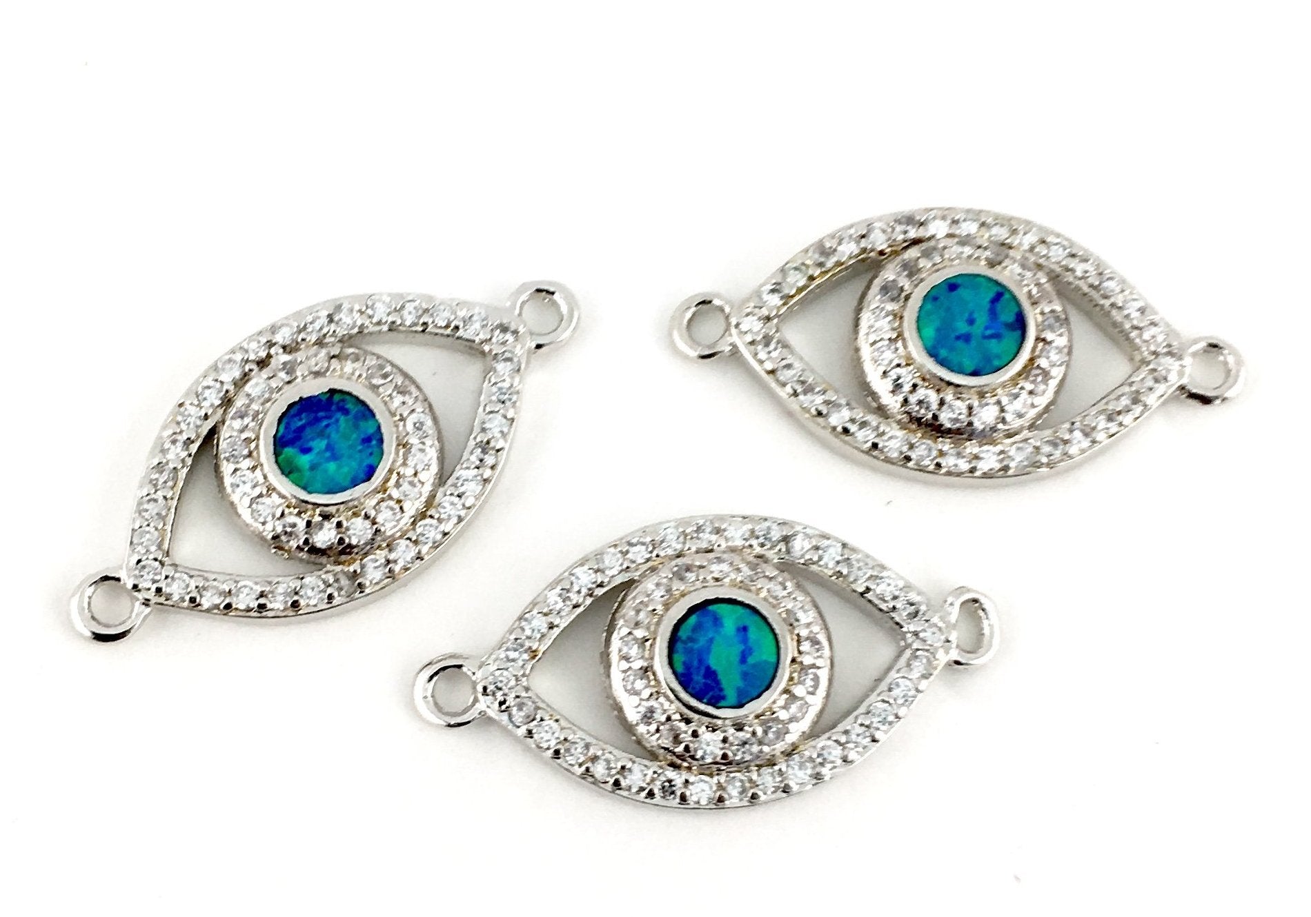 Abalone Open Evil Eye CZ Pave Connector, Silver | Bellaire Wholesale