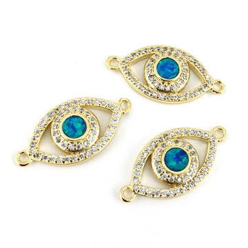 Abalone Open Evil Eye CZ Pave Connector, Gold | Bellaire Wholesale
