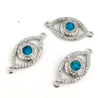 Abalone Open Evil Eye CZ Pave Connector, Silver | Bellaire Wholesale