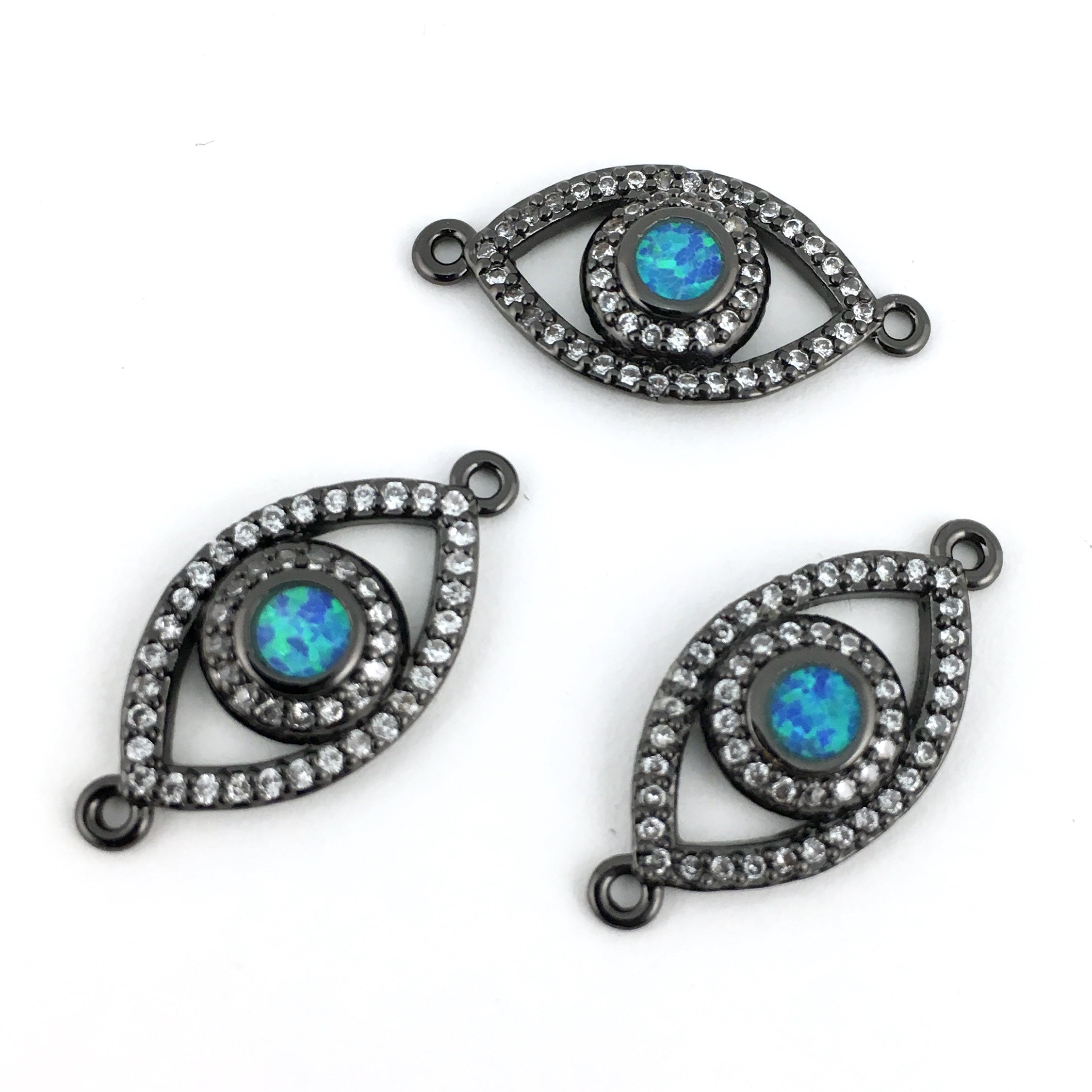 Abalone Open Evil Eye CZ Pave Connector, Gunmetal | Bellaire Wholesale