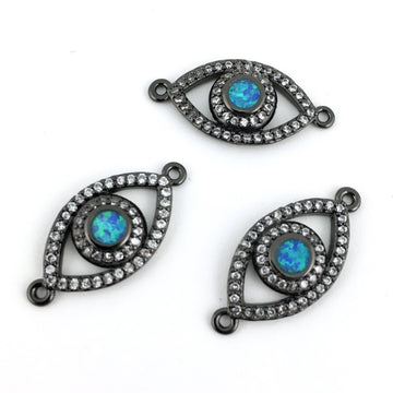 Abalone Open Evil Eye CZ Pave Connector, Gunmetal | Bellaire Wholesale