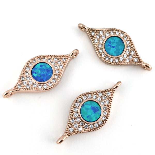 Abalone Evil Eye CZ Pave Connector, Rose Gold | Bellaire Wholesale