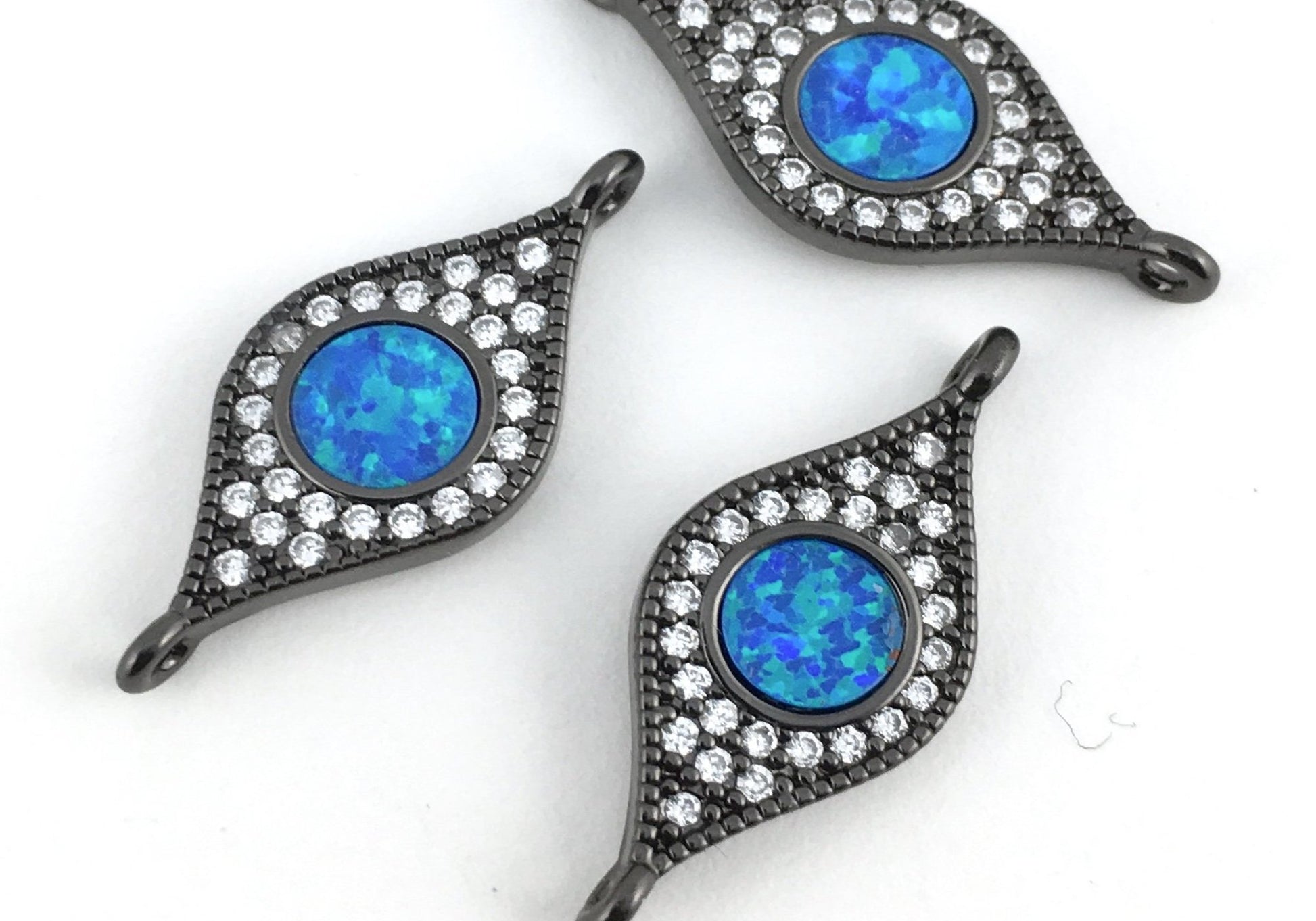 Abalone Evil Eye CZ Pave Connector, Gunmetal | Bellaire Wholesale