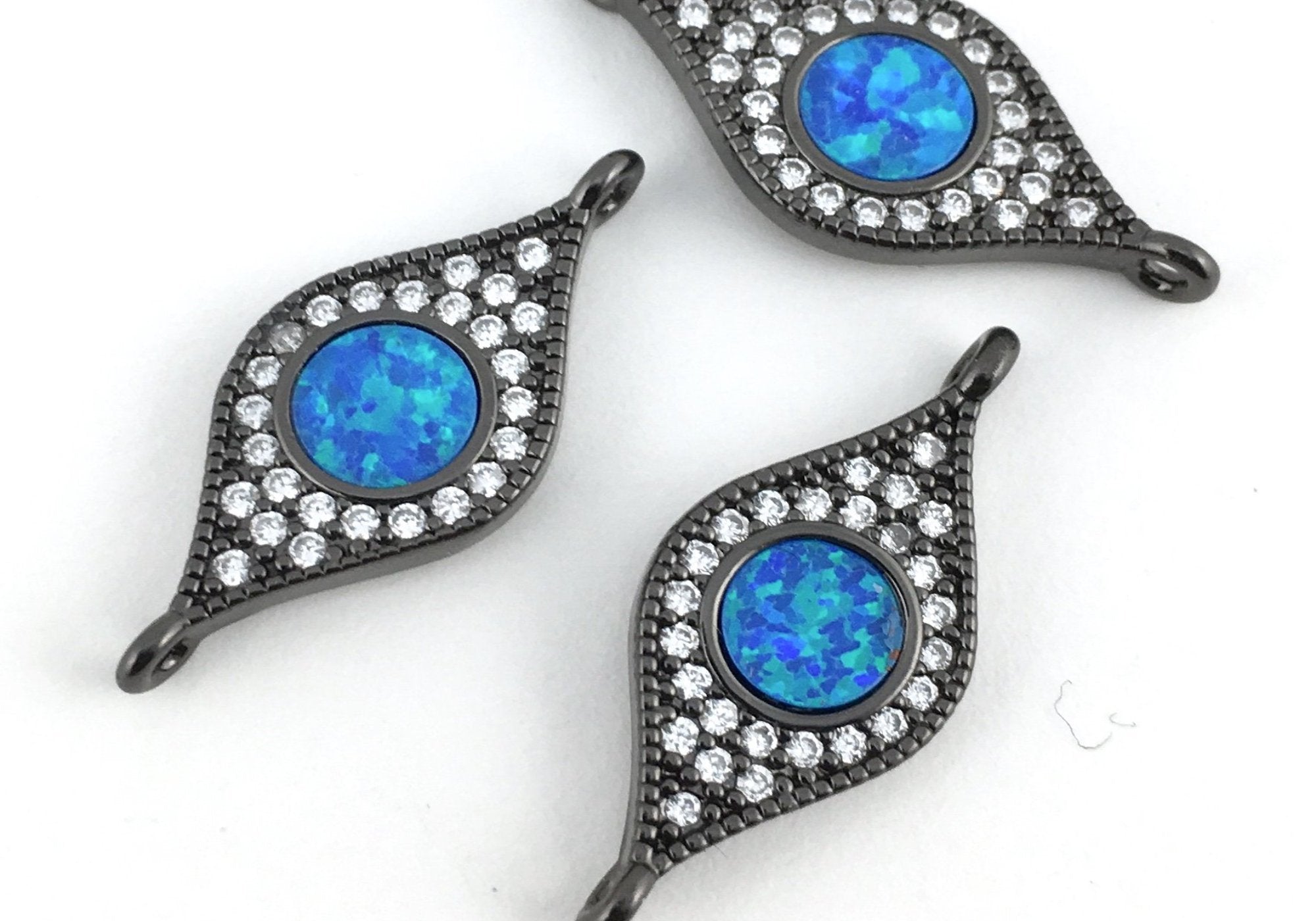 Abalone Evil Eye CZ Pave Connector, Gunmetal | Bellaire Wholesale