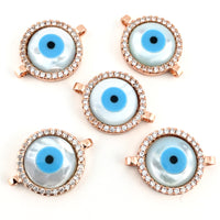 Round Blue Evil Eye CZ Pave Connector, Rose Gold | Bellaire Wholesale