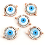 Round Blue Evil Eye CZ Pave Connector, Rose Gold | Bellaire Wholesale